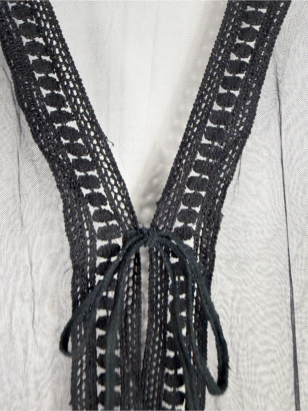 Boho Black Sheer Mesh Embroidered Floral Fringe Kimono Cover Up Duster OS - Picture 4 of 10